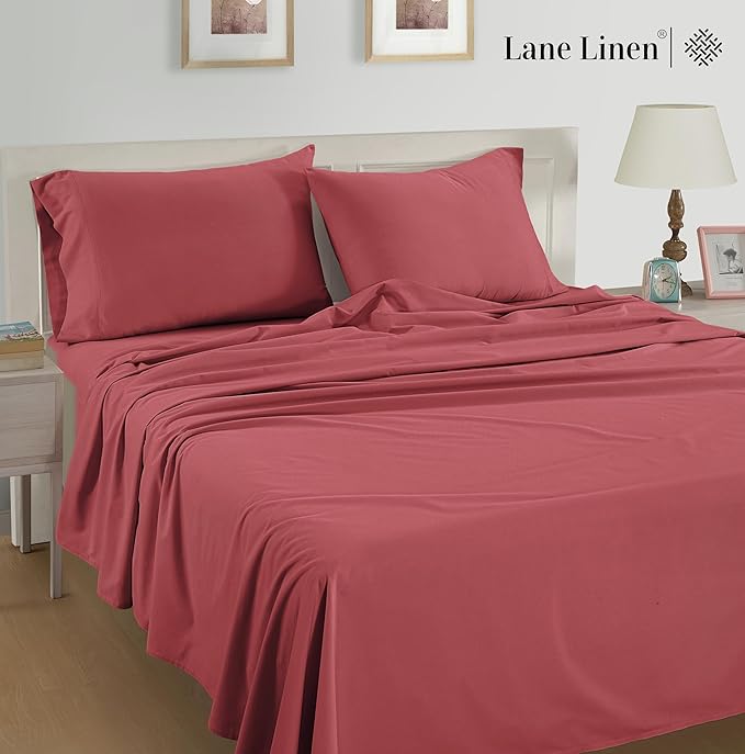 Lane Linen 100% Organic Cotton Pillow Cases - Set of 2 (20"x26") - Soft Red Cotton Pillowcases - Mineral Red