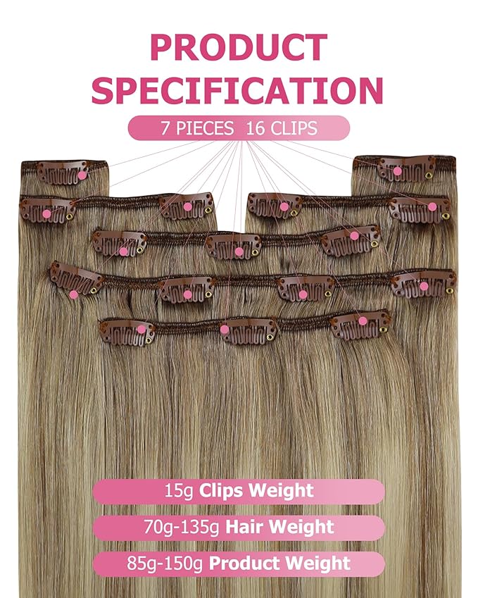 YoungSee Clip in Hair Extensions Real Human Hair Light Brown Balayage Clip in Extensions Light Brown Ombre Blonde Highlights Dyable Hair Extension Clip ins for Women 20Inch 7Pcs 120G