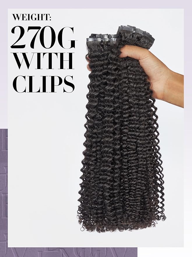 LUVME Curly Clip in Hair Extensions Real Human Hair Kinky Curly Clip ins Full Head with 2 Pack for Women Remy Human Hair Natural Black 270g 14pcs 20Inch