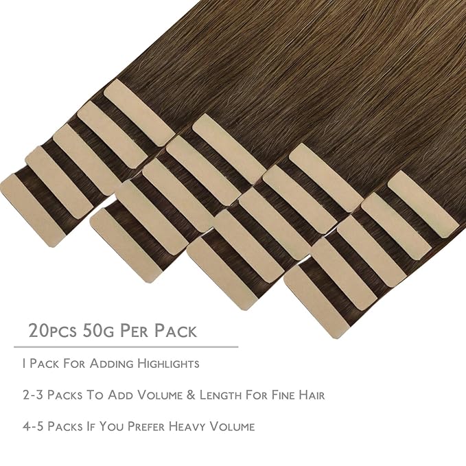 WENNALIFE Tape in Hair Extensions Human Hair, 20pcs 18 inch 50g Ombre Walnut Brown to Ash Brown and Bleach Blonde Remy Tape Hair Extensions Real Human Hair Tape Extensions Coloured Hair Extensions