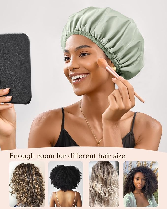 Yanibest Shower Cap Reusable Waterproof - Double Layer Shower Caps for Women, Washable Shower Bonnet with Soft Non-Slip Elastic Band, Bath Hair Hat for Most Hair Types