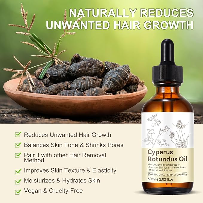 Cyperus Rotundus Oil for Hair Removal, Natural for Reducing Body Hair Growth, Reducing Body Hair Growth, Shrink Pores, Reduces Unwanted Hair Growth, Suitable for All Skin Types - 2.02 Fl Oz