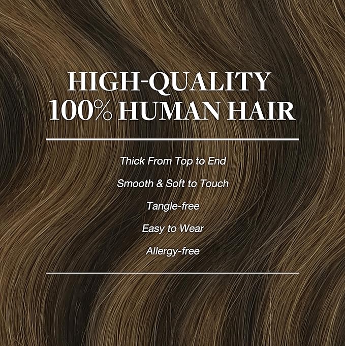 GOO GOO Clip in Hair Extensions Real Human Hair, Remy Human Hair Extensions Clip ins for Women, Natural Human Hair, 16inch 120g 7Pcs, 2/6/2 Balayage Dark Brown to Chestnut Brown