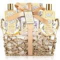 Bath & Shower Spa Gift Basket Set, with English Pear & Freesia Fragrance Bath Gift Basket for Women & Men Includes Body Lotion, Shower Gel, Bath Salts, Bubble Bath, Body Scrub and More, 9 Pcs