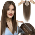 Hairro Human Hair Toppers Free Parted, 3.5x4.7" Base Hand-wovened 100% Real Hairpieces, with Invisible Clips-in for Women, for High Hairline/Adding Volume on Top, 16 Inch Cocoa Brown