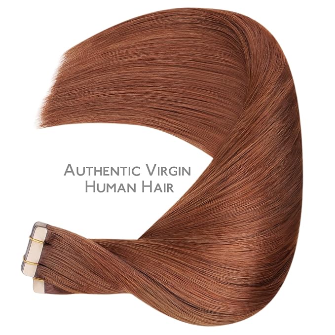WENNALIFE Tape in Hair Extensions Human Hair, 40pcs 100g 14 inch Dark Auburn Copper Hair Extensions Real Human Hair Straight Tape in Extensions Invisible Human Hair Extensions Reusable Real Hair Exten