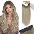 YoungSee Wire Hair Extensions Human Hair Ombre Blonde Wire Hair Extensions for Women Balayage Ash Blonde Ombre Platinum Blond Human Hair Fish Line Dyable Remy Hair 80G 14Inch