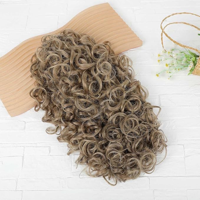 Flufymooz 100％ Pure Protein Ponytail Extension, 18 Inch Curly Claw Clip Ponytail Hair Extensions Natural Soft pony tail hairpiece for women-Ash Brown