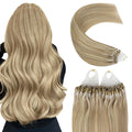 YoungSee Micro Beads Hair Extensions Blonde Microlink Hair Extensions Highlight Blonde with Golden Blond Bead Extension Human Hair for Long Hair 24Inch 50g 50s Natural Hair Extension