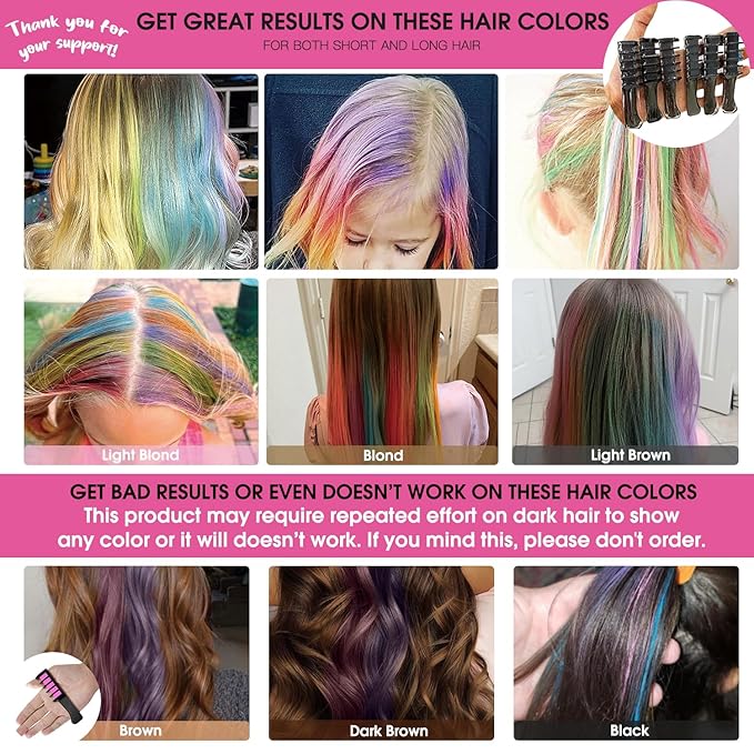 MSDADA New Hair Chalk Comb Temporary Hair Color Dye for Girls Kids with Light Color Hair, Washable Hair Chalk for Girls Age 4 5 6 7 8 9 10 Birthday Cosplay DIY, Christmas,New Year (Black)