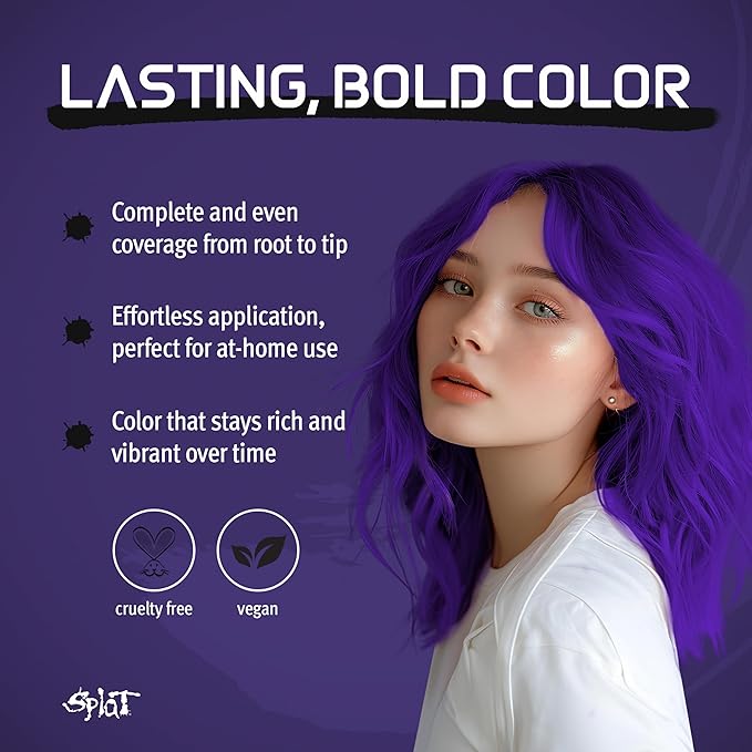 Splat Purple Desire Semi Permanent Hair Dye Kit with Bleach, 1 Application, Includes Purple Hair Dye, Oxide & Bleach Powder, Vegan & Cruelty Free Hair Color
