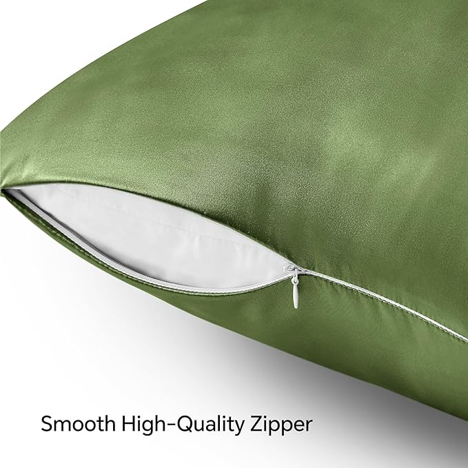 BEDELITE Satin Pillowcase with Zipper, Cedar Green Pillow Cases Queen Size Set of 2, Super Soft and Cooling Similar to Silk Pillow Cases, Gift for Women Men(20x30 Inches)