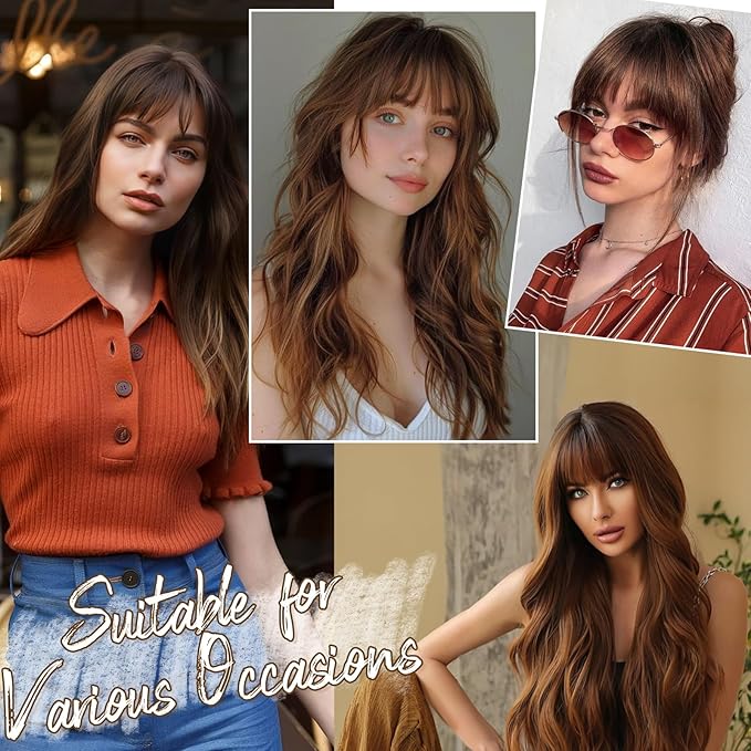 BARSDAR Real Human Hair Clip in Bangs - 100% Human Hair Clip in Bangs for Women - Brown Wispy Bangs Extensions Fringe with Temples Dyeable Real Hair Bangs Hairpieces - Dark Auburn Brown