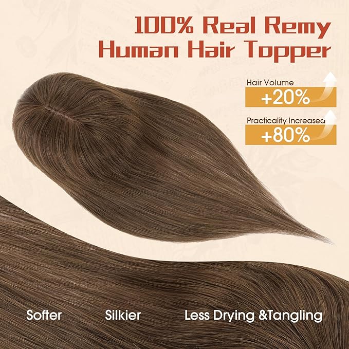 Rich Choices Human Hair Toppers for Women-100% Real Remy Hair Topper with 3D 360°Bang-Upgraded 150% Density 9 * 12CM Lace Base-Clip in Hairs topper for Thinning Hairs-10Inch #2 Dark Brown