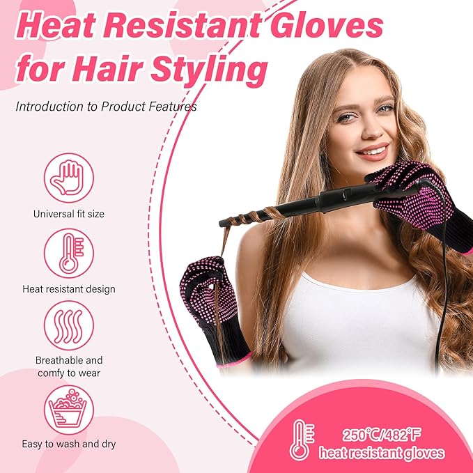 Suhine 20 Pcs Professional Heat Resistant Gloves for Hair Styling Curling Heat Resistant Work Gloves