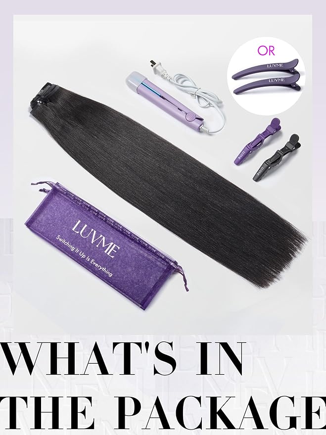LUVME Seamless Clip in Hair Extensions Human Hair 135g 7pcs Yaki Straight Clip in Hair Extensions Human Hair 24 Inch Natual Black Extensions Clip ins Hair