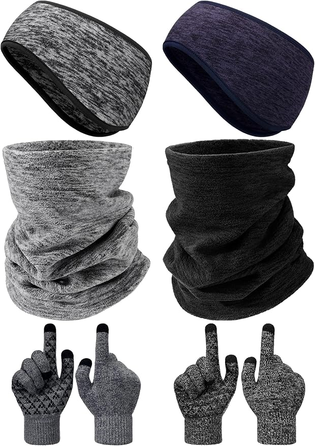 SATINIOR 6 Pieces Ear Warmer Headband Warmer Face Mask Fleece Neck Gaiter Touch Screen Winter Knit Gloves for Men and Women