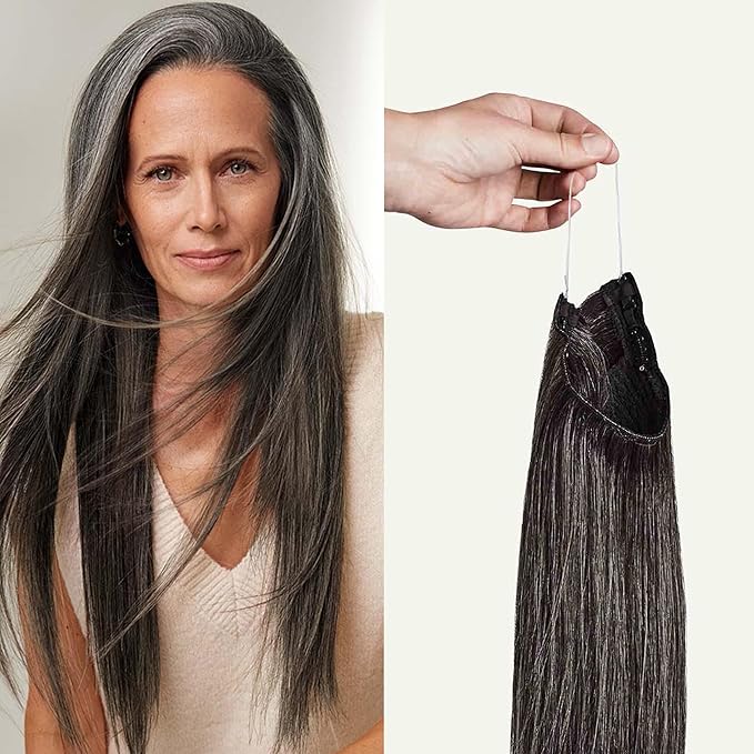 Luxy 100% Remy Human Hair – Halo Clip-In Hair Extensions –Natural Looking Volume & Length - One-Piece - Easy 5-Min Application 180 grams 20" Dark Gray Halo