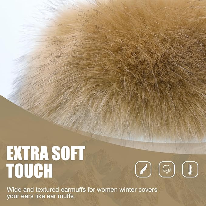 Faux Fur Headband for Women Elastic Fuzzy Thick Earmuffs Winter Headwrap Ear Muffs Furry Ear Warmers Cold Weather (Brown 1)