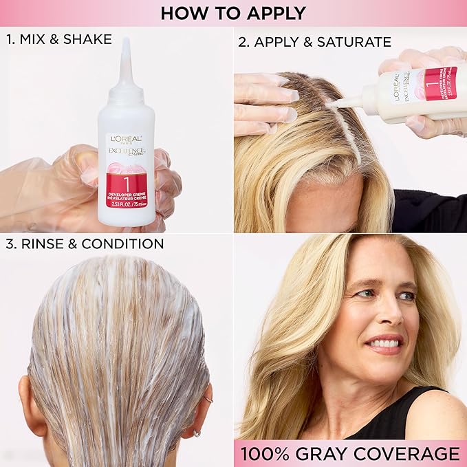 L'Oreal Paris Excellence Crème Permanent Hair Dye, Triple Care Hair Color with Pro-Keratine Complex for 100% Gray Hair Coverage, 1 Black, 1 Kit