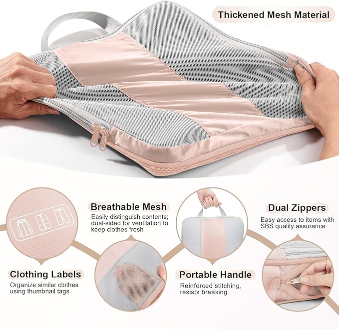 OlarHike 8 Set Compression Packing Cubes,Christmas Gifts for Women Mom Girl,Compressible Expandable Luggage Clothes Organizer for Travelers,Airplane/Cruise/Car/Train Travel Essentials(Beige)
