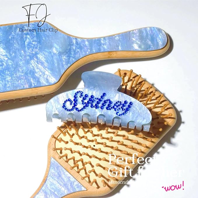 Personalized Colorful Name Hair Claw Clips for Women,Custom Hair Clips with Diamond,Cute Hair Accessories 4",Handmade Rhinestones Hair Clamp Gifts for Mom,Bride,Wife,Bridesmaid（Blue Sugar）