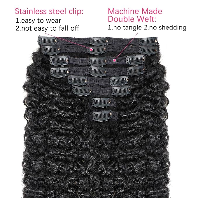 Burmese Curly Clip in Hair Extensions #1B Natural Black Color Curly Clip ins For Women Brazilian Virgin Clip on Hair(26inch,#1B)