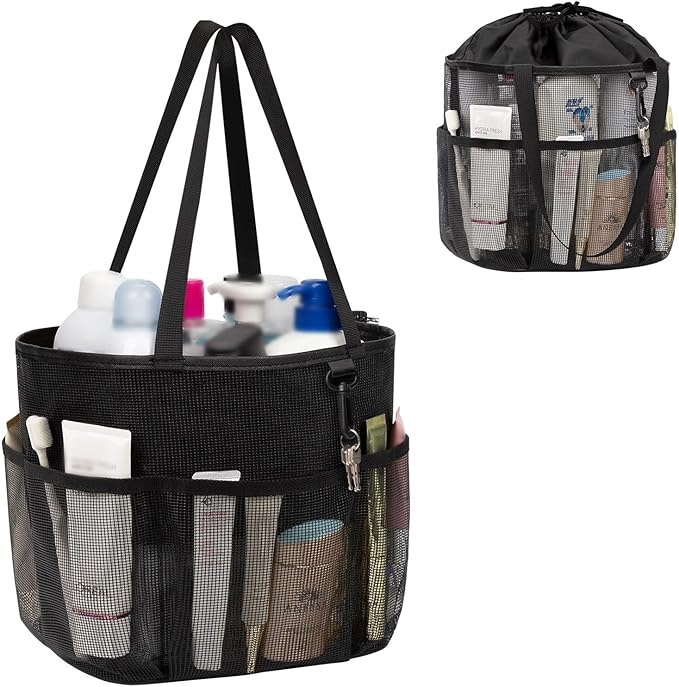 Mesh Shower Caddy Portable, Large Capacity Shower Bag Quick Dry Bathroom Tote, Travel Toiletry Bag Organizer with 6 Pockets for Dorm Room, Gym, Bathroom, Swimming, Camping, Beach, Travelling