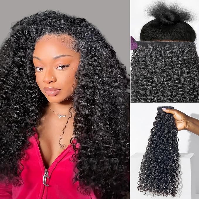 LUVME Invisible Clip in Hair Extensions Messy Curly Real Human Hair, Remy Hair Clip ins for Women, Natural Human Hair, 20 inch 110g 6pcs, Natural Black
