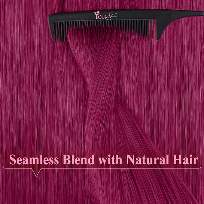 YoungSee Human Hair Tape in Extensions Magenta Tape in Hair Extensions Red 14 Inch Tape-Ins Human Hair Extension Real Human Hair Colorful 10pcs 25g For Diy Glam Look
