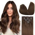 GOO GOO Clip in Hair Extensions Real Human Hair, Remy Human Hair Extensions Clip ins for Women, Natural Human Hair, 20inch 200g 7Pcs, #4A Chocolate Brown