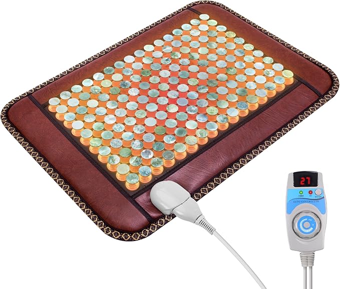 Natural Blue Jade Heating Pad, Infrared Heating Pad, Far Infrared Heating Pads with Travel Bag and Chair Strap, Smart Controller with Memory Function, Auto Shut Off (Brown, 25 in x 18 in)
