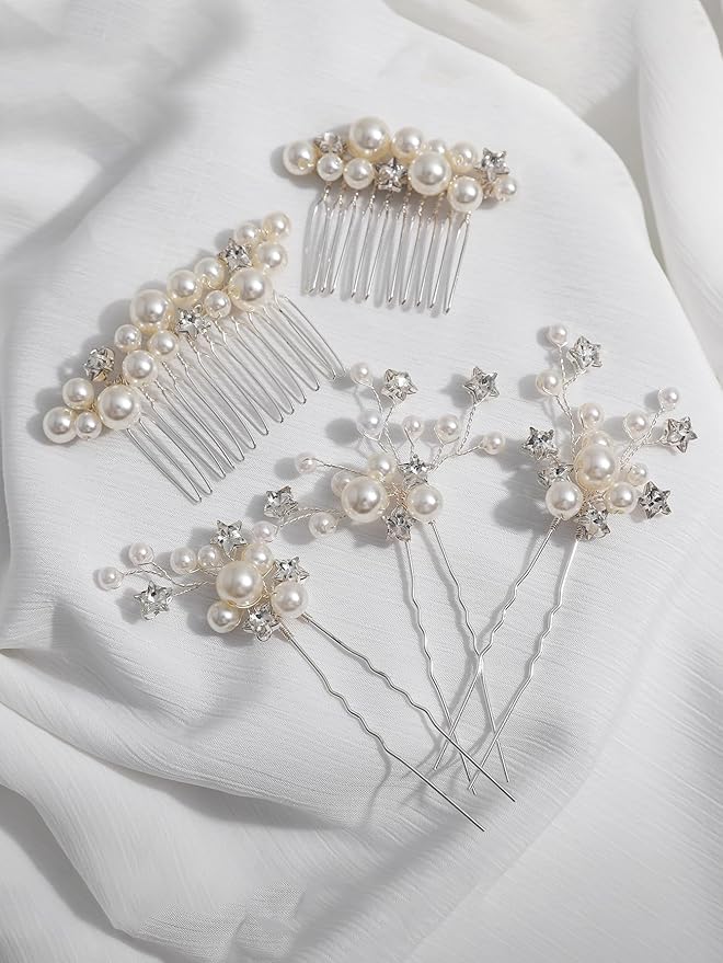 Pearl Bridal Hair Pins Wedding Hair Comb Bridal Hair Accessories for Wedding Brides Women Girls Star Shape