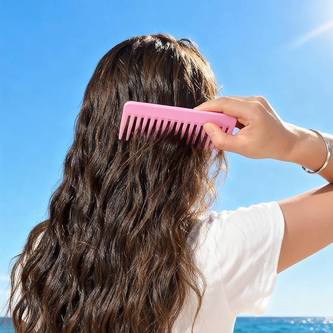 One large, one small, two-piece Wide Tooth Comb，No Handle Detangler Accessories，Large Hair Detangling Comb for Curly, Straight,Wet Dry Hair(Lavender Pink,Rose Red)
