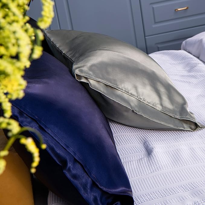 NTBAY 2 Pack Satin King Pillowcases for Hair and Skin, Luxurious and Silky Pillow Cases with Envelope Closure, 20x36 Inches, Navy Blue