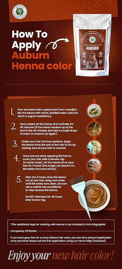 Natural Henna Hair Color Dye, 100% Pure Henna Powder for Hair Growth Organic (Auburn, 100 Gr + Free 50 Gr.)