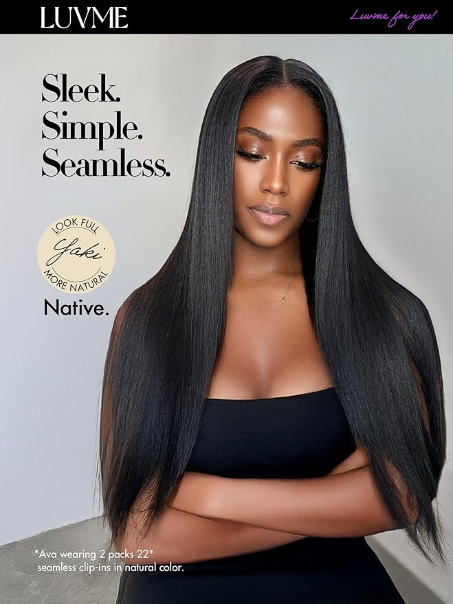 LUVME Yaki Straight LUVME Seamless 2 Pack 220g 14Pcs Clip in Hair Extensions Full Max with 18inch Remy Human Hair Extensions, Natural Black 100% Real Soft Human Hair