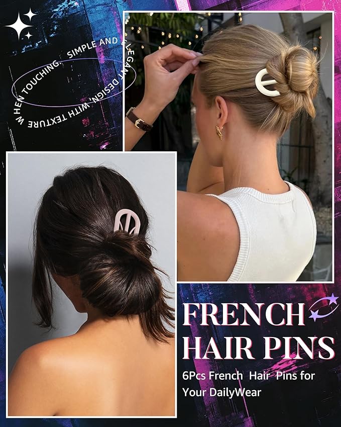 French Hair Pin for Women - U-Shaped Hair Fork for Updos, Chignons & French Twists, Durable Acrylic, Secure & Elegant Styling for All Hair Types (Quiet Tones (Glossy))