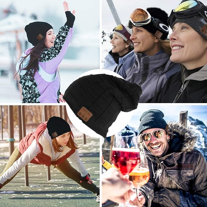 Wireless Beanie Hat for Men Women Wireless Headset Headphones Music Audio Unisex Women Boys Girls Winter Cap with Mic Stereo Speaker Handsfree Outdoor Sports Earphones