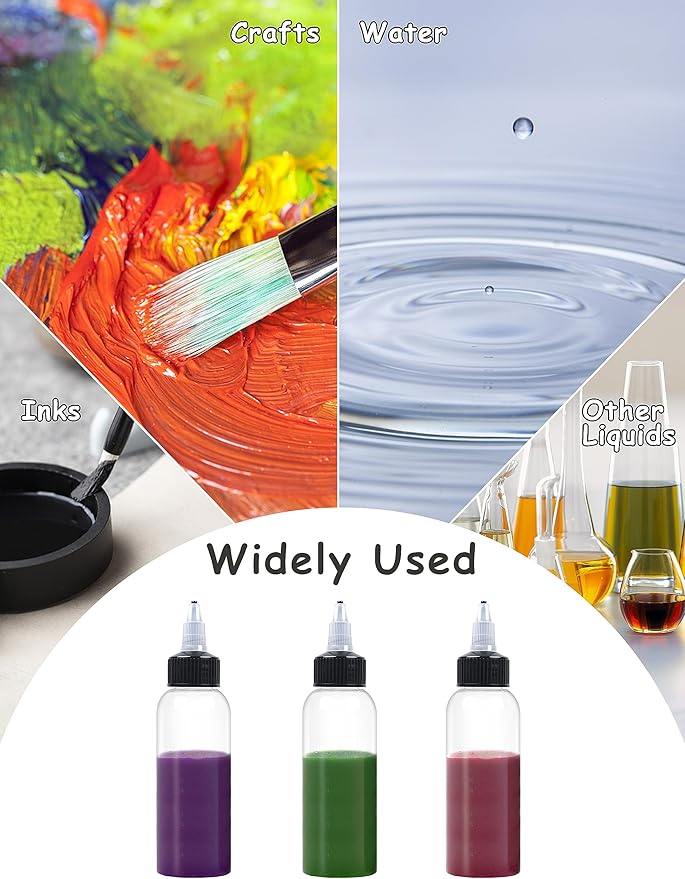6 Pcs 2oz Plastic Squeeze Bottles with Twist Top Cap, 60ml Clear Dispensing Bottles, Empty Squirt Bottle for Liquids, Sauces, Arts, Crafts, Travel