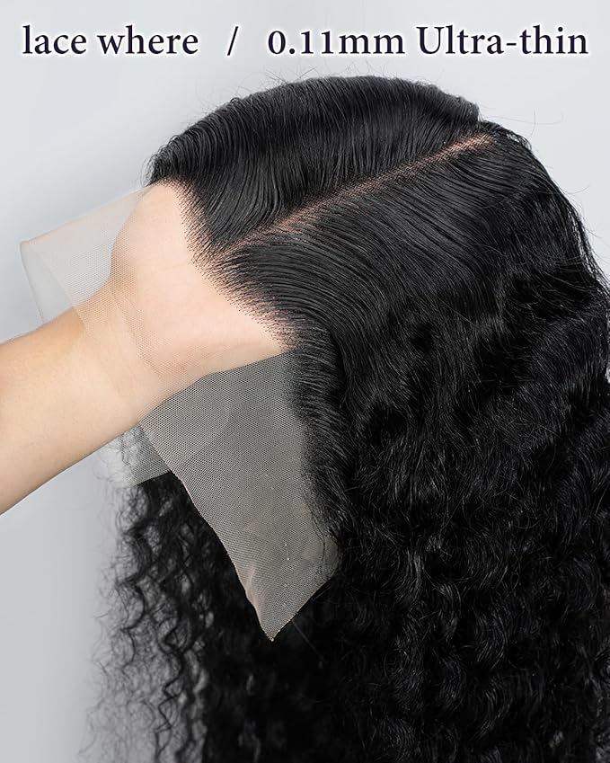 13x6 Deep Wave Lace Front Wigs Human Hair 220% Density SKINLIKE Real HD Lace Wig Wet and Wavy Human Hair Pre Plucked Wigs for Women Curly Lace Frontal Wig Natural Color 28inch