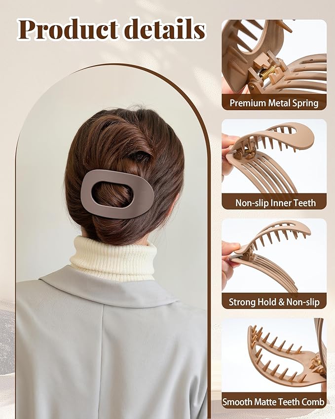 6 PCS Flat Hair Clips for Women - French Medium Flat Claw Clips for Thick Thin Hair, Strong Grip Non Slip Hair Claw Clips for Women Girls