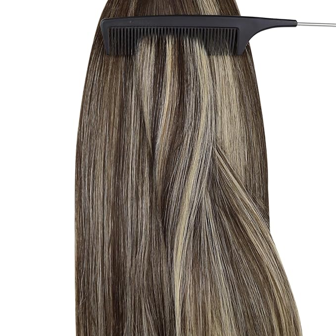 YoungSee Nano Hair Extensions Real Human Hair Balayage Brown Nano Beads Hair Extensions Human Hair Balayage Dark Brown with Ash Blonde Nano Tips Remy Hair Extension for Women Cold Fusion 18in 50s 50g
