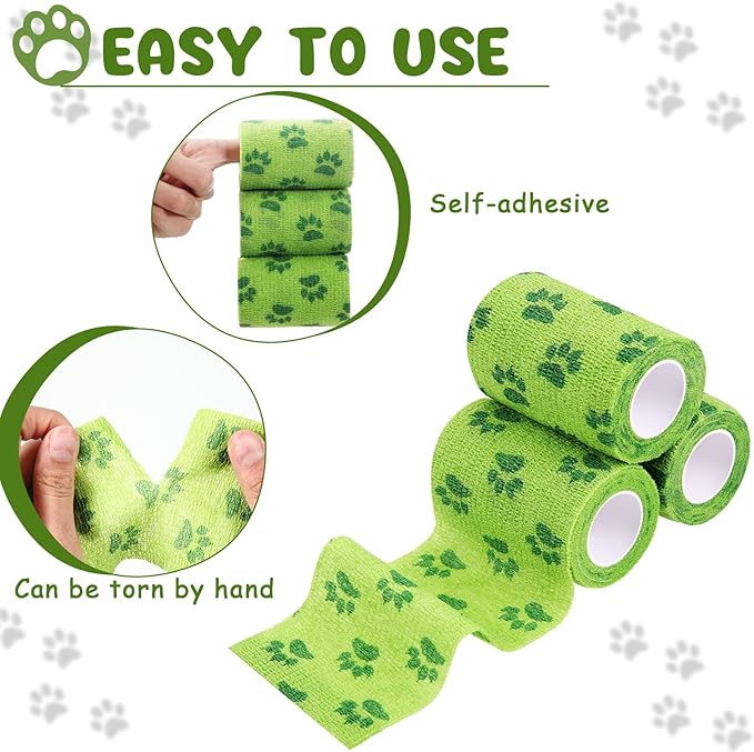 3 Rolls No Chew Bandage for Dogs Bitter Bandage Wrap for Dogs Wound Wrap (3 Inches X 5 yd,Green)
