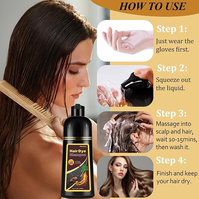 Instant Natural Brown Hair Color Shampoo - 3 in 1 for Gray Hair, 100% Coverage in 10-15 mins, Long Lasting, 16.9 Fl Oz