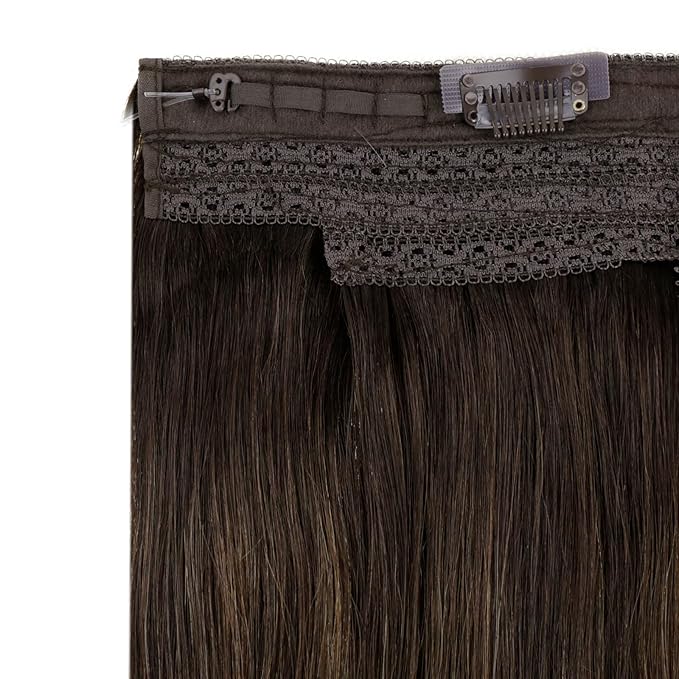 RUNATURE Wire Human Hair Extensions Balayage, Invisible Hair Extensions with Fish Line, Double Weft One Piece Clip in Real Hair, Full Ends Natural Hair, Easy to Apply, 16 Inch 80g #2/2/6