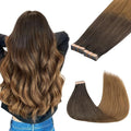 GOO GOO Tape in Hair Extensions Human Hair, 1D/2C/4E Chocolate Dip Color Melt, 26inch 120g 40pcs, Skin Weft Seamless Invisible, Silky Straight with Thick Ends, Remy Human Hair
