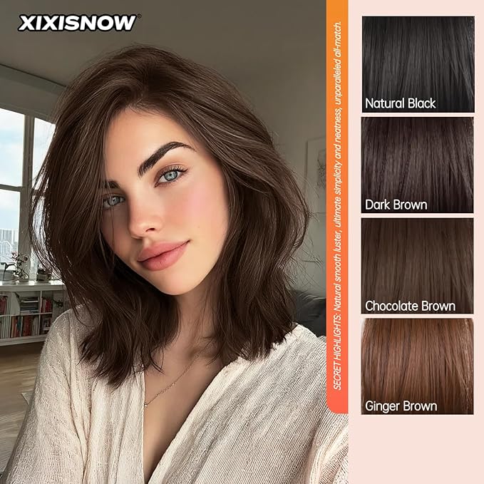 2 Pcs Clip In Hair Volumizer 8 Inch Invisible Heat Resistant Hair Pieces Thick Hair Clip Ins Adding Extra Volume Hairs Extensions Short for Women With Thin & Fine Chocolate Brown