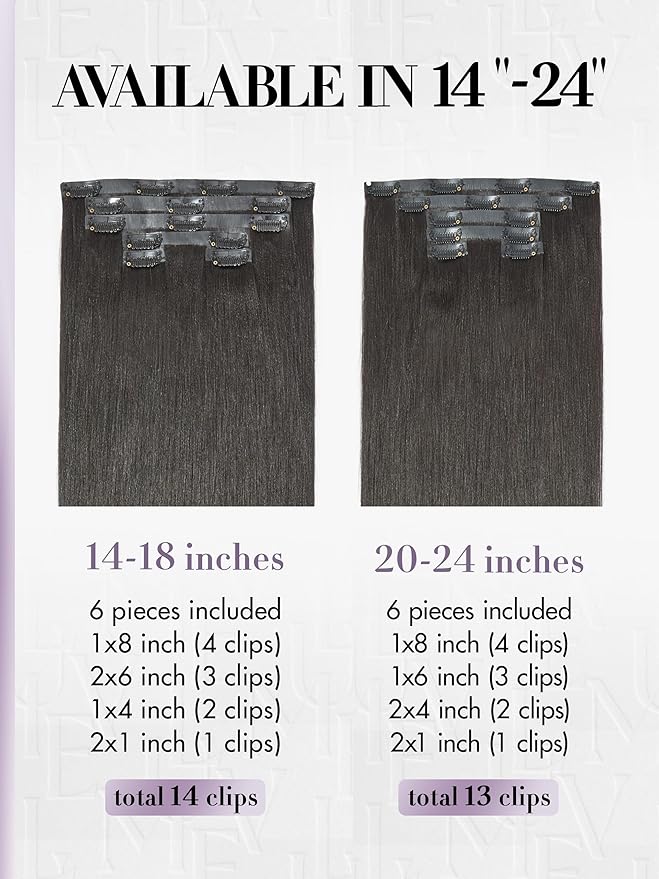 LUVME Invisible Clip in Hair Extensions, Yaki Straight Real Human Hair Remy Hair Clip ins for Women, Natural Human Hair, 24 inch 110g 6Pcs, Natural Black