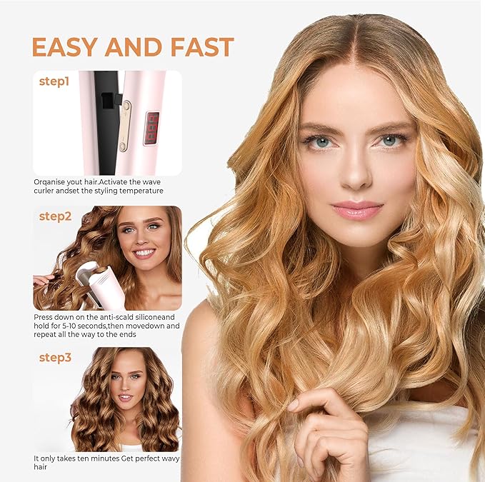 MINI Curling Iron Hair Crimper Waver, Beach Waves Curling Wand, Waver Hair Tool, Double Voltage Included UK/EU Plug, Easy to Use, Pink, 1.25 Inch